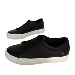 Lauren‎ Ralph Lauren Isla Womens Leather Slip On Platform Sneaker Shoe 8.5 Black